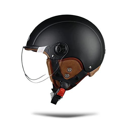 BOSERMEM Cascos De Motocicleta para Hombres y Mujeres, Cascos De Ciclomotor con Visera Reflectante, Que Protege La Seguridad Vial De Los Usuarios(Negro Mate, Lente Transparente)