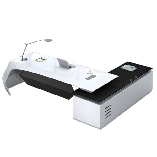 Image of Lakdi The Furniture Co Director & Executive L-Shape Office Table Luxury Desk Made in MDF with Side Unit Drawer and Storage Wire Manager & CPU Storage - White - LDL-619