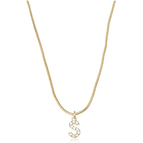 14K Gold Plated Snake Chain Necklace Initial Pendant Necklace Cubic Zirconia Necklace for Women - S Cover