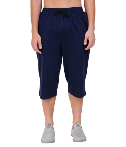 Image of RUGAN Men's Cotton Capri Three-Fourth Shorts | 3 /4th Pants for Men Dual Zipper Pockets | Plus Size Shorts