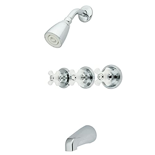 Kingston Brass KB231PX Tub and Shower Faucet with 3-Cross Handle, Polished Chrome,5-Inch Spout Reach