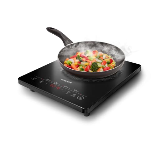 Philips Placa de Inducción Serie 3000-8 niveles de calentamiento, 4 programas de cocción, 2000W de alta potencia, Cocina de inducción portátil con apagado automático, Panel táctil (HD5830/90)