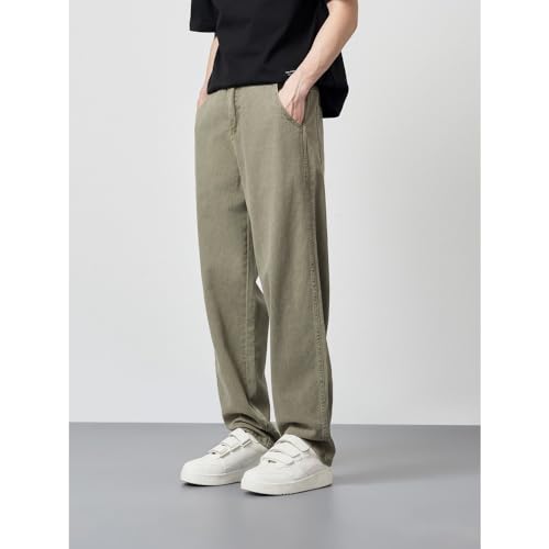 Washed Straight Leg Jeans, Mid Rise Loose Fitting Casual Pants4