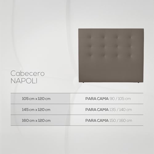 Duérmete Online, Cabecero Modelo Napoli Acolchado, Tapizado en Polipiel de Alta Gama, Medidas: 105 x 120 cm (para Cama de 90 y 105) Gris - imagen 3