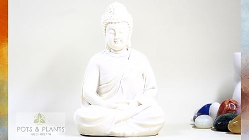 Image of Pot's & Plant's Handcrafted Polymarble Meditation /Dhyan Buddha Statue Lord Figurine /Idol (5.5-inch) (White)