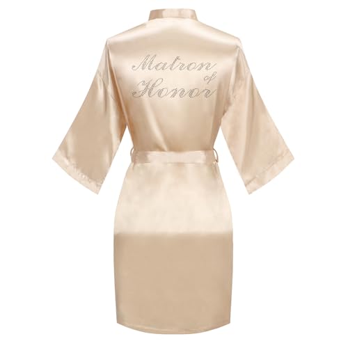 Image of Women's Bride Bridesmaid Robes Short Satin One Size Silver Rhinestones Wedding Party Getting Ready Sleepwear