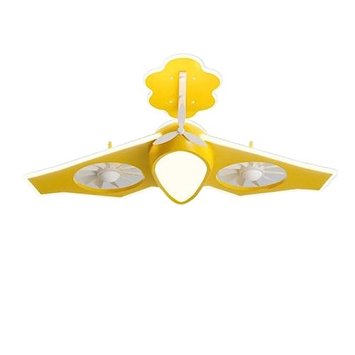 Plafonnier ventilateur LED hélicoptère jaune pour chambre d'enfant avec télécommande