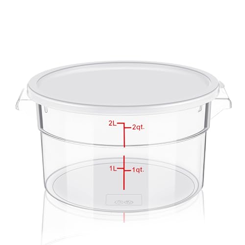 Image of Ziliny 1 Pcs 2 Qt Dough Proofing Container with Lid and Red Scale, White | Clear Round Food Storage Container, Food Grade Plastic, Easy Viewing Design, Airtight Lid, Dough Fermentation Kitchen Storage