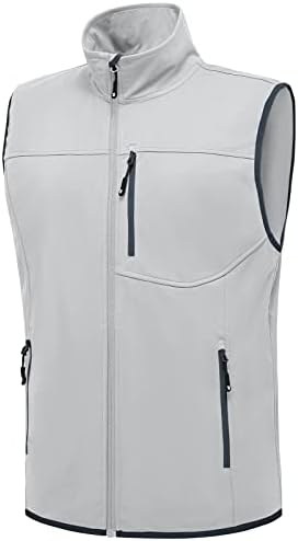 Rdruko Men's Outerwear Vest Windproof Waterproof Golf Hiking Softshell Vest 6 Pockets(Light Gray, US XXXL)