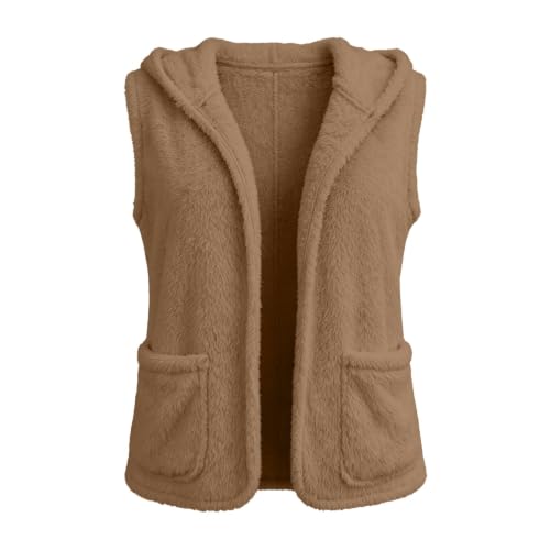 Womens Hooded Fleece Vest Fuzzy Sleeveless Open Front Jacket with Pockets - image 8