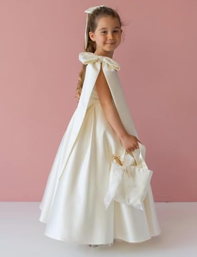 MCieloLuna Princess Flower Girl Dress Glossy Satin First Communion Dresses One Shoulder Kids Formal Party Ball Gown3