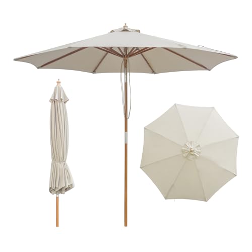 SUNNYARD 9FT Bamboo Patio Umbrella, Large Outdoor Patio Umbrella, UPF 50+ Sun Protection, Rope Pulley Lift & Push-Button Tilt, 8-Rib Ventilated for Garden, Deck, Backyard & Outdoor Dining, Khaki by SUNNYARD - Used condition - US$45.30