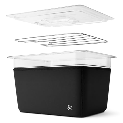 Greater Goods Sous Vide Container 12 Qt with Stainless Steel Rack, Insulation Sleeve, and Lid, (Onyx Black)
