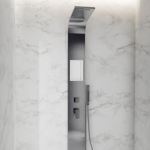 Pannello Doccia Curvo Con Cascata Acciaio Spazzolato 1550x220mm - 4jets - 4 Funzioni - Doccino e Flessibile 155 cm Mod. Baatara