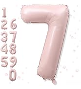 7th Birthday Balloons for Girls, 40'' Foil Self Inflating Light Baby Pink Number 7 Balloon, Paste...