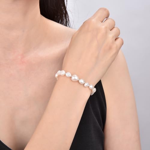 ZVVBOO Real Pearl Stretch Bracelet for Women – Freshwater or Baroque Pearls with Gold or 925 Silver Spacer – Jewelry Gift4