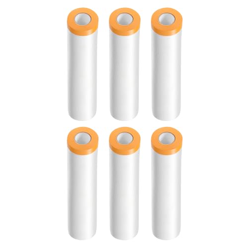 Image of HARFINGTON 6 Rolls Pre-Taped Masking Film 157.5 inch x65.6ft Tape and Drape Painters Plastic Drop Cloth Film with Tape Plastic Sheeting for Automotive Painting Covering