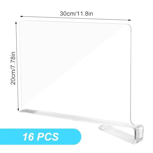 16 Stück Transparente Acryl Regal Wandregal, Multifunktionaler Regaltrenner, Verstellbarer Kleiderorganisator, für Closet Organizer Schränken die Aufbewahrung und Organisation