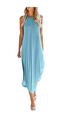 Vestido feminino Abetteric plus size fino casual solto com alças de cami, Light Blue, X-Large