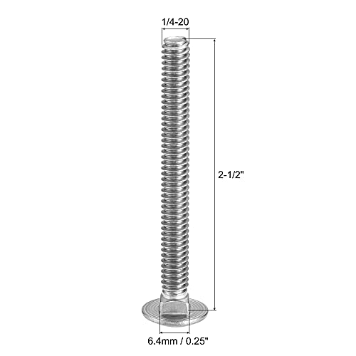 Image of uxcell 1 /4-20x2-1 /2 Carriage Bolt Round Head Square Neck 304 Stainless Steel 10pcs
