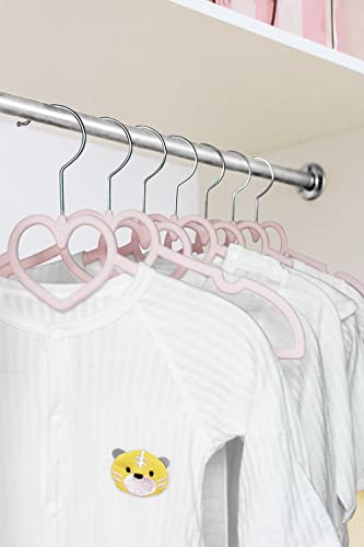 Kids Pink Velvet Clips Hangers - 13Inch 50 Pack Toddler Hanger With 20Pcs Movable Clips, Stackable Non-Slip Heart Flocked Hangers Fit For Baby And Children Clothes, Heavy-Duty And Space-Saving(Silver) #TOP6