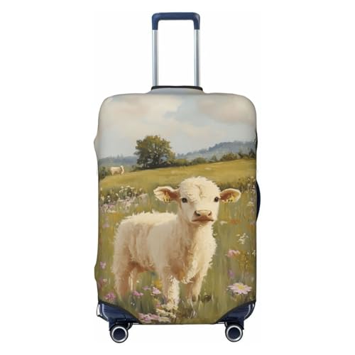 Brown Calf Stands With Wildflowers Elastic Travel Luggage Covers Dustproof Scratch-Resistant Suitcase Protector Fit 22-24 Inch