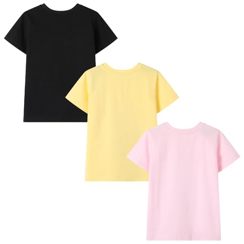 HILEELANG Girl T-Shirts Short Sleeve Graphic Tees Cotton Casual Summer Tops Shirts Packs3