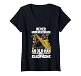 Damen Saxophonspieler Old Man with a Saxophon T-Shirt mit V-Ausschnitt