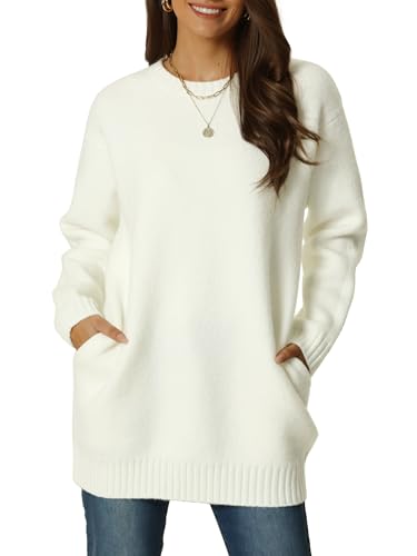 Image of Seta T Women's Sweaters Long Sleeve Crewneck Cozy Oversized Sweater Loose Fit Tunic Tops with Pockets
