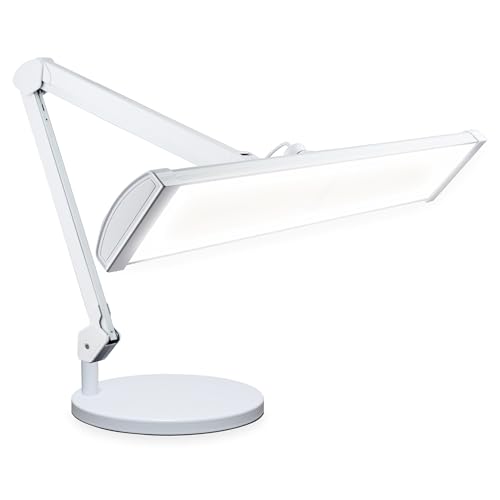 Lámpara de escritorio LED de 66 cm blanca Neatfi con base estable y luz ajustable para leer