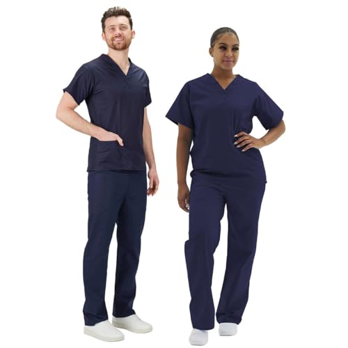 Interweave Healthcare Performance Scrub Set Medical Uniform Unisex Polycotton Reversible Scrubs Top & Trousers With Pockets In 8 Colours (as8 alpha m regular regular Navy)