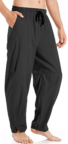 AITFINEISM Mens Cotton Linen Pants Elastic Drawstring Waist Lightweight Summer Beach Pants