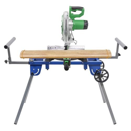 Mesa de Trabajo Profesional Multifunción Para Sierras de Inglete - Regulable en Altura Para Sierra Ingletadora y Circular (Con Ruedas)