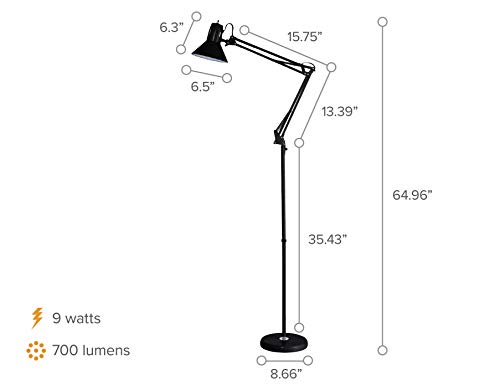 Bostitch Office Vlf100F Swing Arm Metal Floor Lamp, 72" Tall With Multi-Joint Adjustment, Includes Replaceable Led Bulb (Vlf), Black #TOP5
