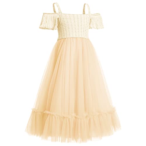 Flower Girl's Dress Princess Puffy Tulle Crochet Dresses Casual Summer Wedding Party Beach Dance Formal Gown3
