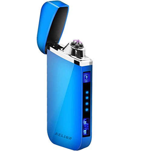 Plasma Flameless Lighters Dual Arc Lighter Windproof Lighter Electric lighters USB Lighter Rechargeable Lighter,Arc Lighter for Camping, Fire, Starter,Hunting, Backpacking, Hiking, EDC Gear（Blue）
