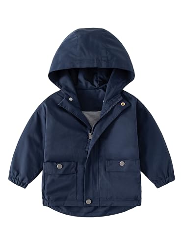 Image of Volunboy Toddler Boys Windbreaker Casual Outerwear Kids Lightweight Zip Hooded Jacket Baby Cute Dust Coat