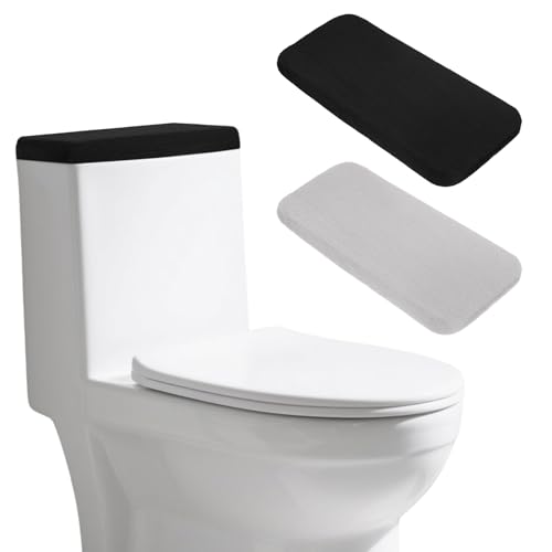 Bruislard 2 Pcs Toilet Tank Cover Universal Toilet Tank Lid Toilet Top Cover Replacement Soft and Absorbent with Elastic Bottom for Bathroom Decor Accessories (Black Light Gray)
