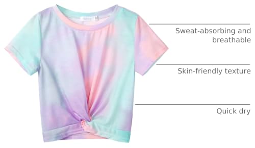 Image of Arshiner Girls Casual Tie Dye Short-Sleeve T-Shirt Cute Print Summer Blouse for Girls Twist Front Tunic Tee Tops