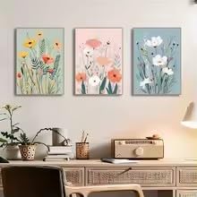 Toiles décoratives botaniques triptyque fleurs bleues et roses 40x60 - 4
