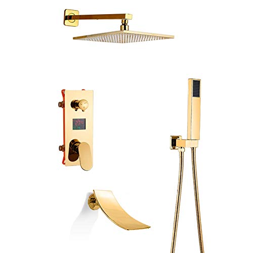 Ensemble de douche mitigeur pluie doré avec affichage numérique et cascade - 2