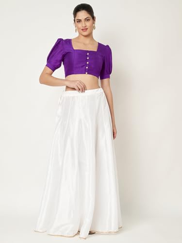 Image of studio rasa Women's Silk Blend Printed V-Neck Padded Readymade Top for Festive Party Wedding