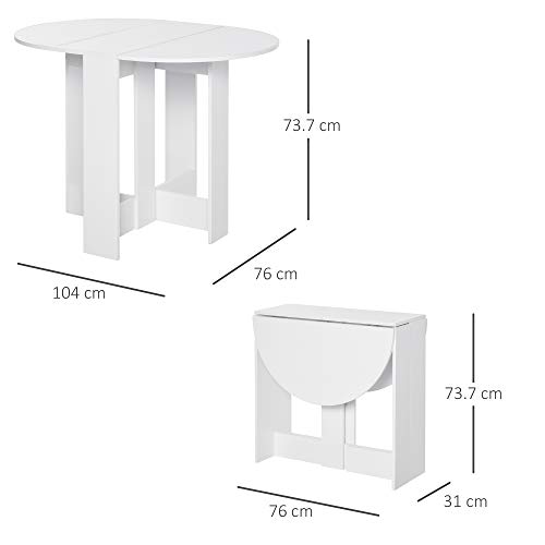 HOMCOM Folding Dining Table, Space-saving Drop Leaf Table for Small Space, Kitchen, Dining Room, White