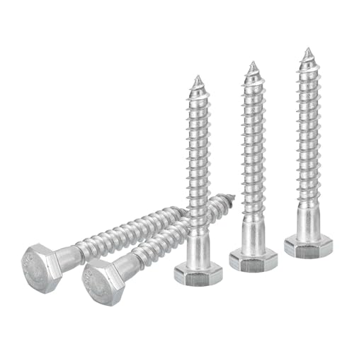 DTGN Tornillos Hexagonales De Retardo 1/4' X 2' - Paquete De 20 - Para Carpintería, Mueble - Tornillo De Retardo De Acero Inoxidable 304 Con Rosca Parcial Y Cabeza Hexagonal - Plateado