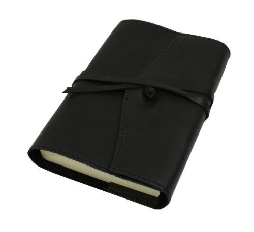 Papuro Milano Refillable Handmade Italian Black Leather Blank Journal - 9 x 13 cm