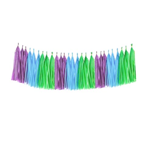 Image of Blue Green and Purple Tassel Garland Banner Paper Tassels for Birthday Party Decorations,Pack of 15
