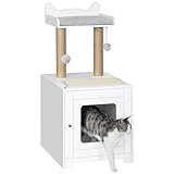 Hzuaneri Maison de Toilette Chat, Maison pour Chat 2 en 1 pour Chats D'intérieur, Appartement pour Chats avec Tapis à Gratter en Sisal, Coussins Lavables, Blanc CB81103X