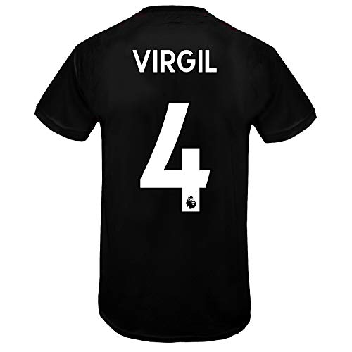 Liverpool FC Boys Virgil 4 Poly T-Shirt Black Red Stripe 8-9 Yrs
