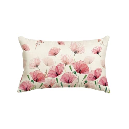 Artoid Mode Housse de coussin décorative pour l'été - Motif feuilles de coquelicot - 30 x 50 cm - Décoration d'été pour canapé, salon
