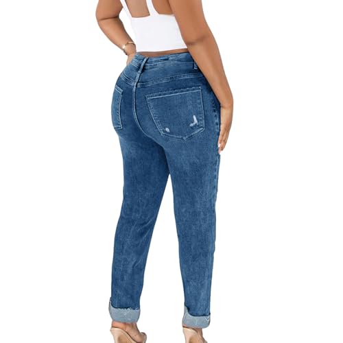 Women's Asymmetrical Skinny Ripped Jeans Trendy Stretch Skinny Boyfriend Jean Distressed Denim Pants for Women2